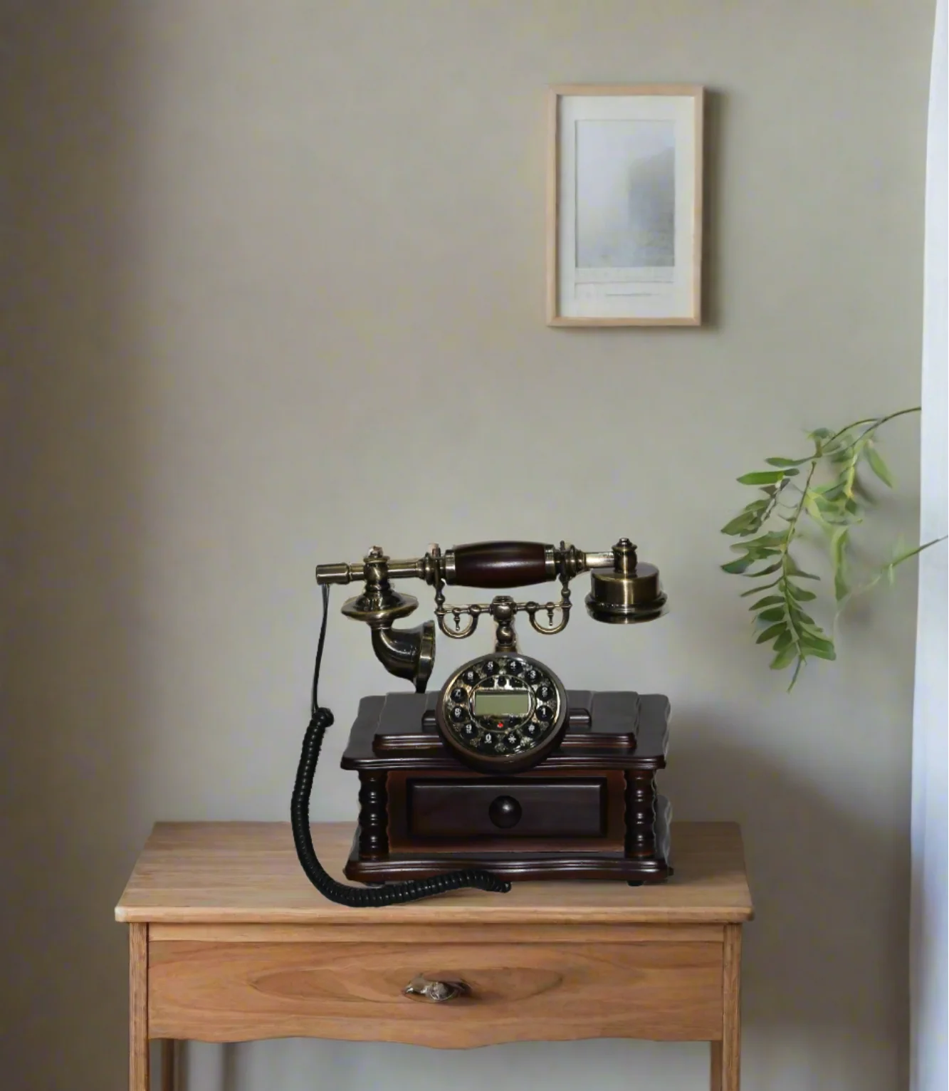 antique wood & metal telephone 9"x10" china 208