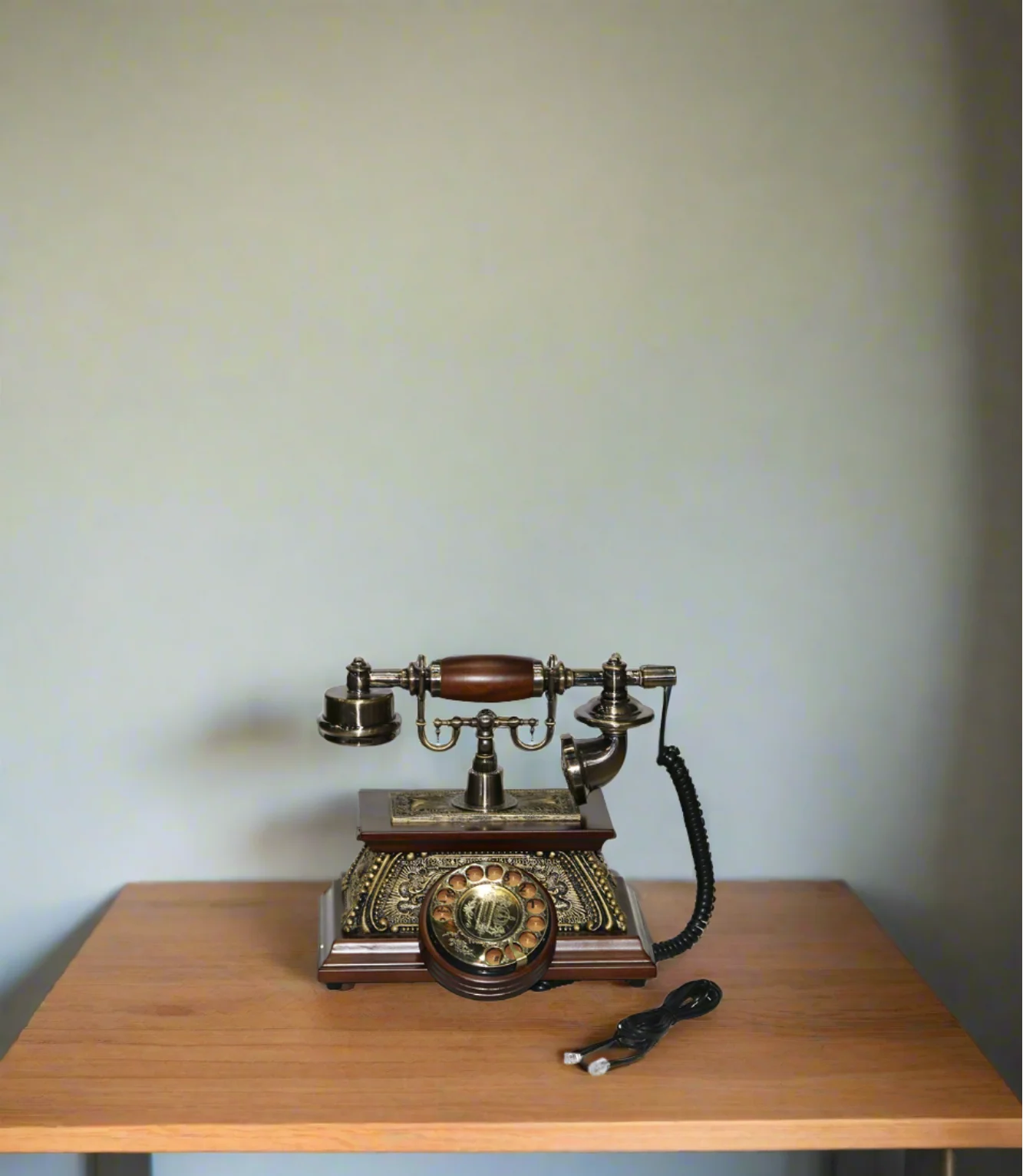 antique wood & metal telephone 9"x10" china 506