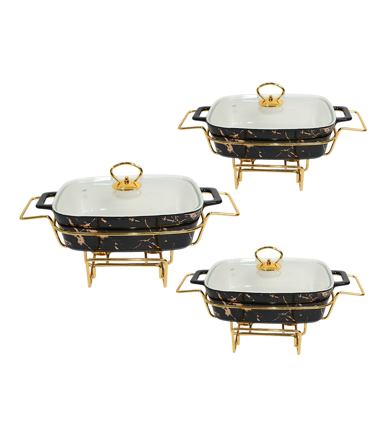 ceramic casserole 3pc rectangle black marble china cx2420-21-22