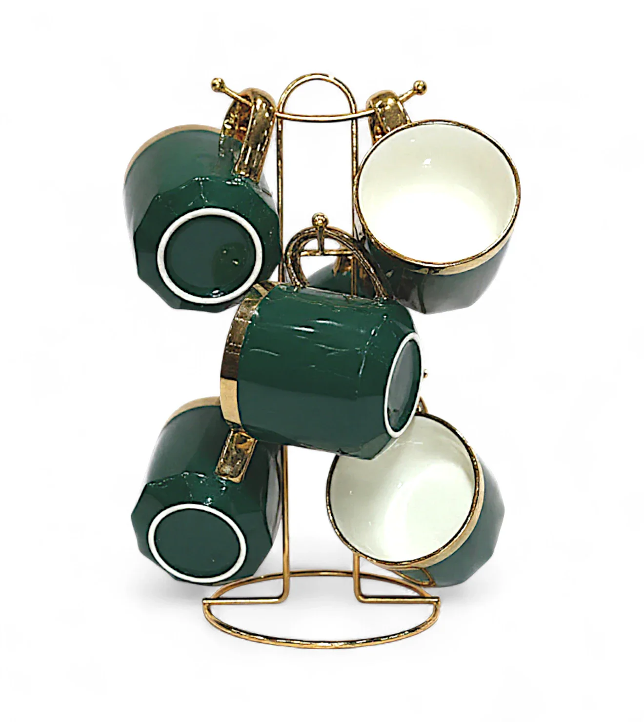 ceramic mug 6pc with metal stand green china 6819