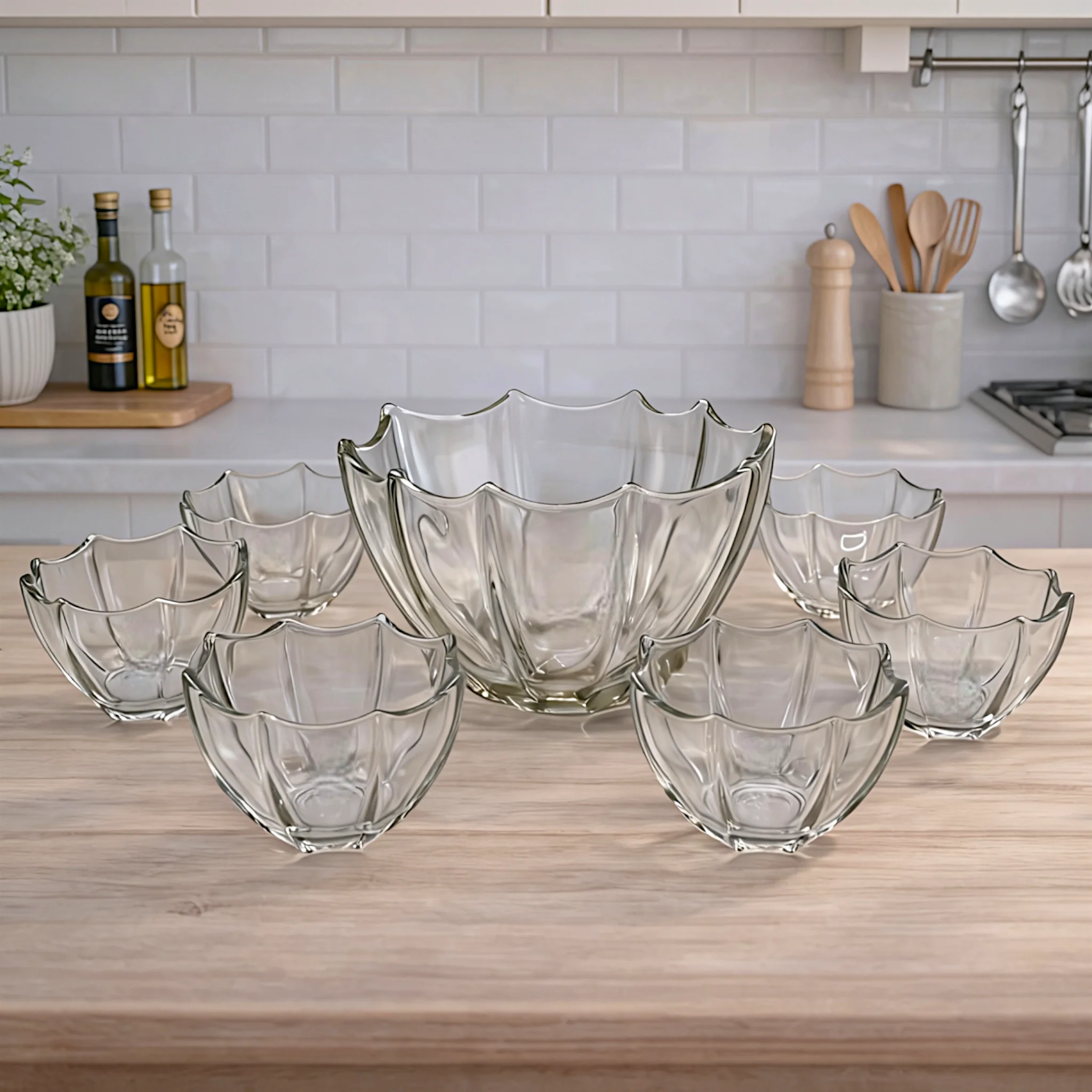 green apple glass fruit set 7pc pak w128-l7