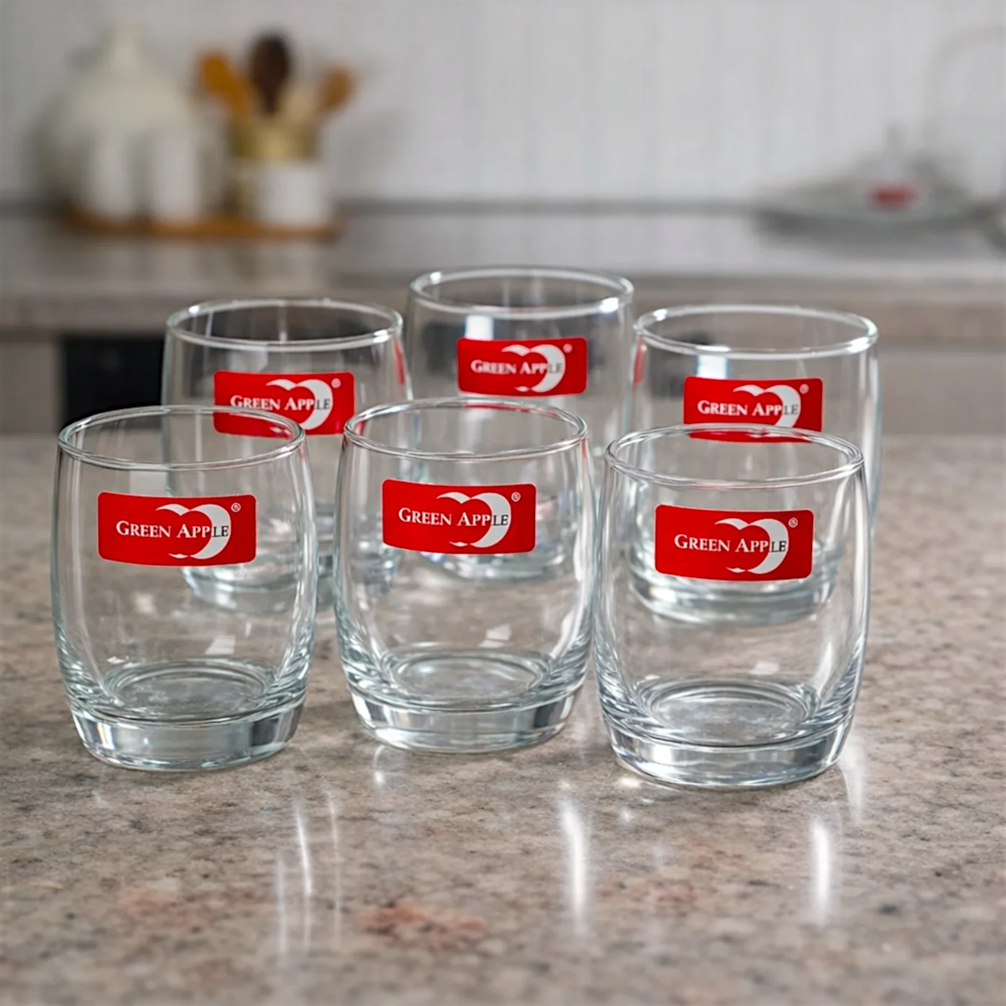 green apple glass tumbler 6pc pak j1136