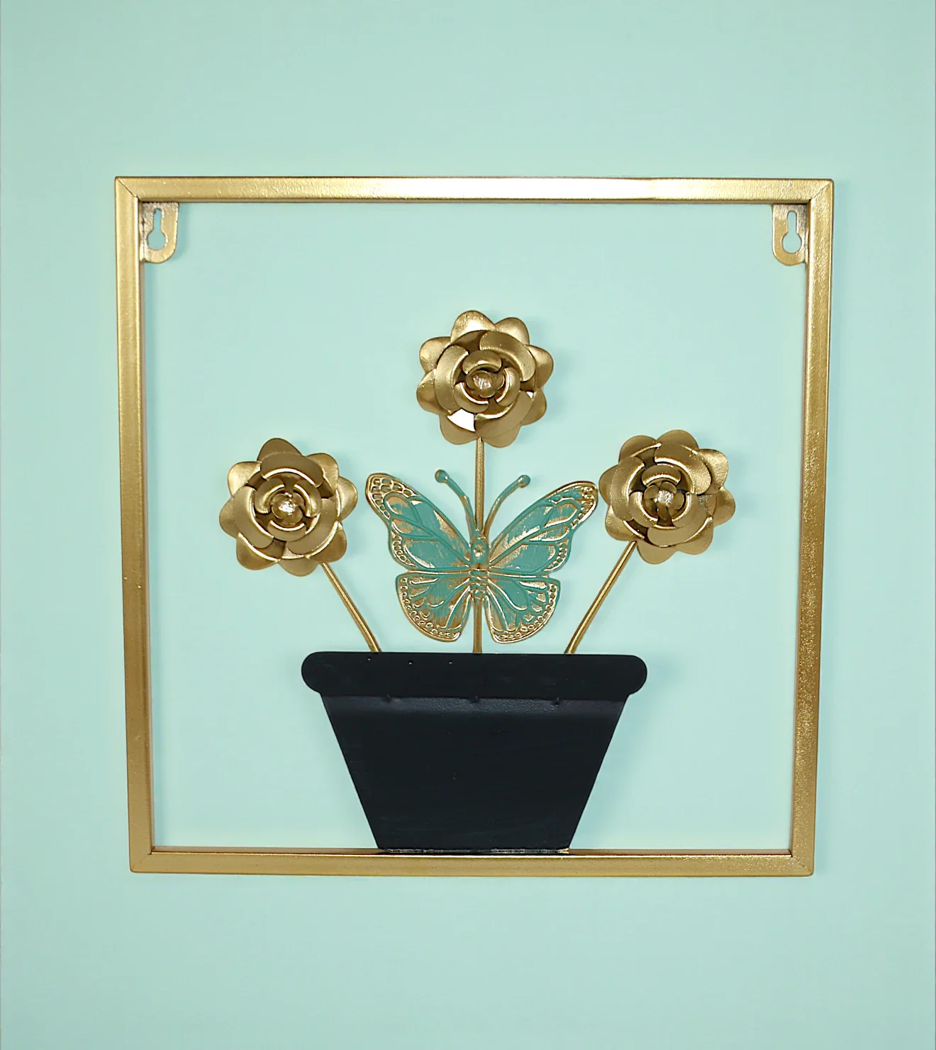 metal wall hanging square golden small flower china 11.6x11.6