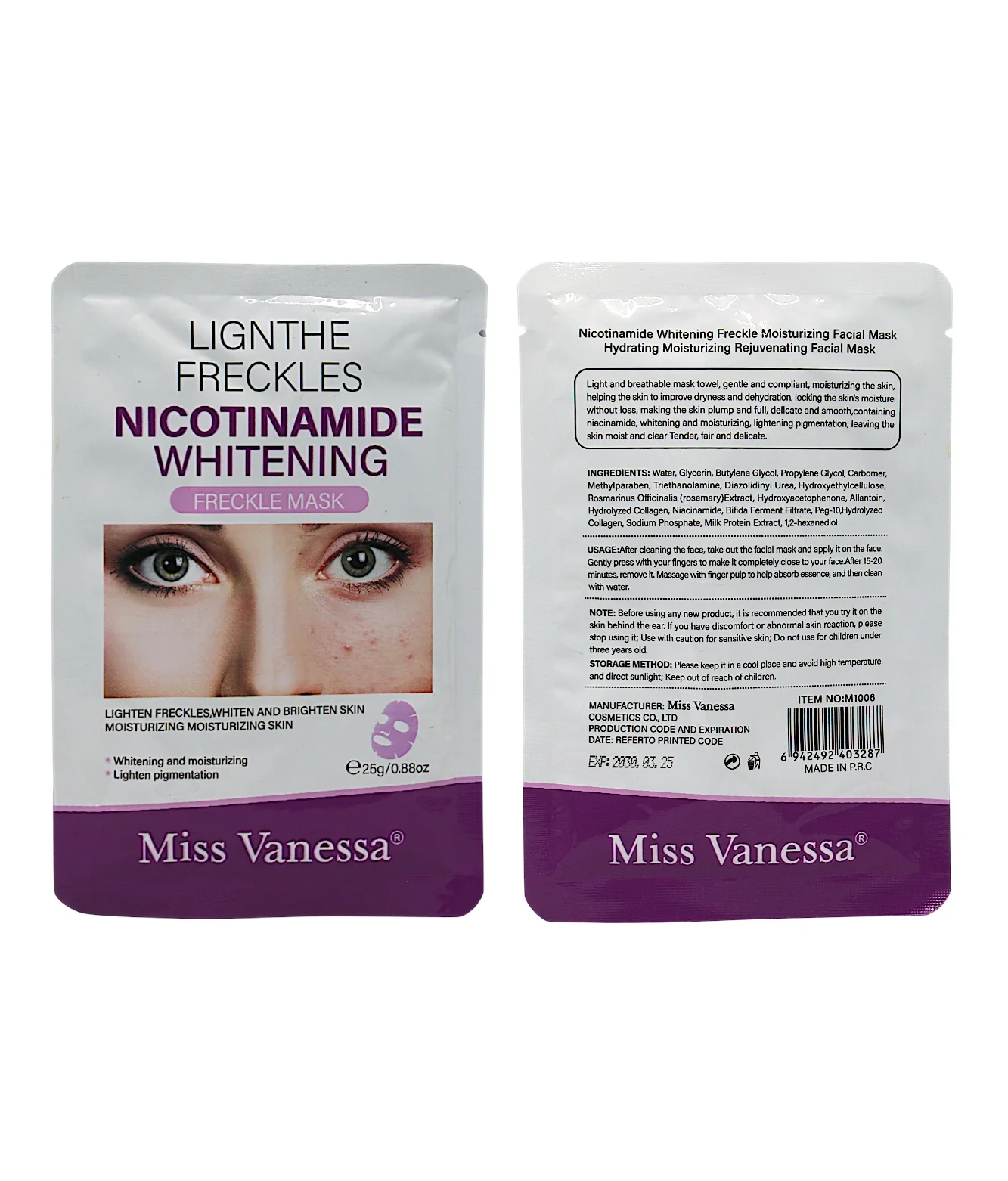 miss vanessa sheet mask nicotinamide 25g china m1006