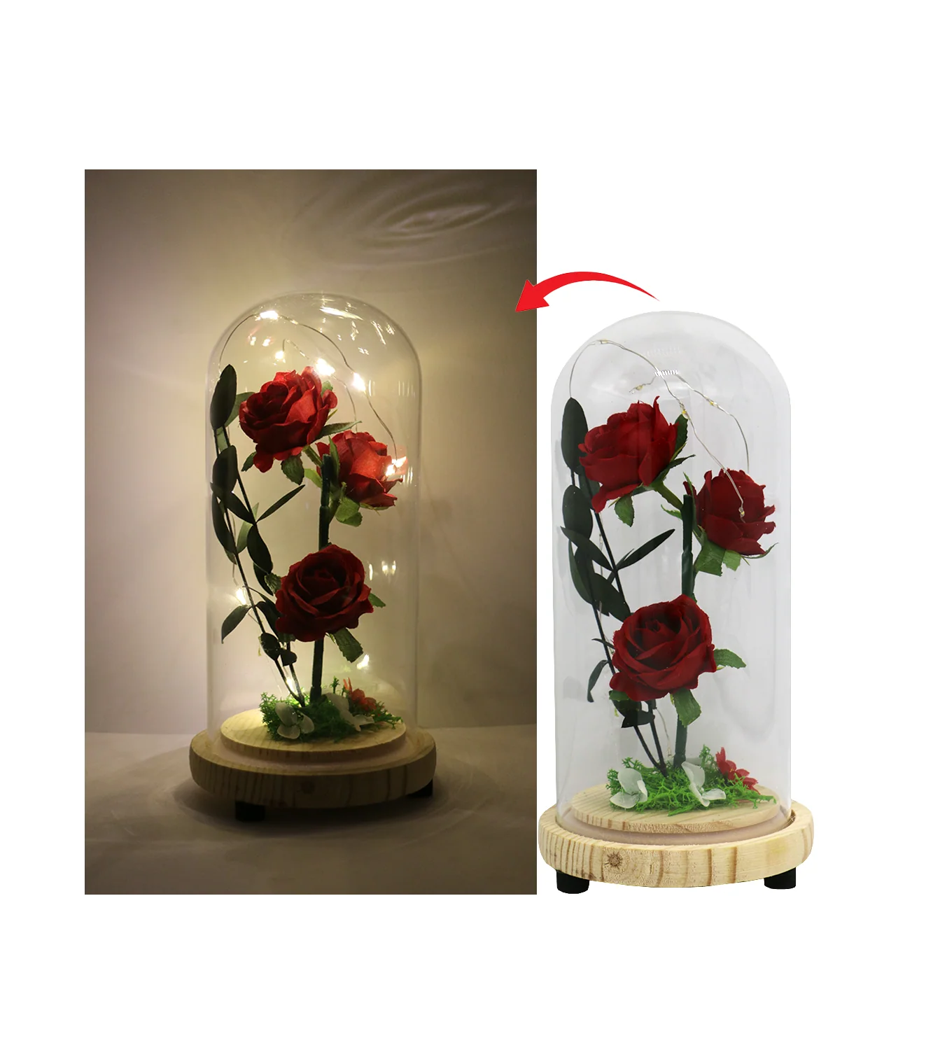 red flower in glass decorative 7122-3