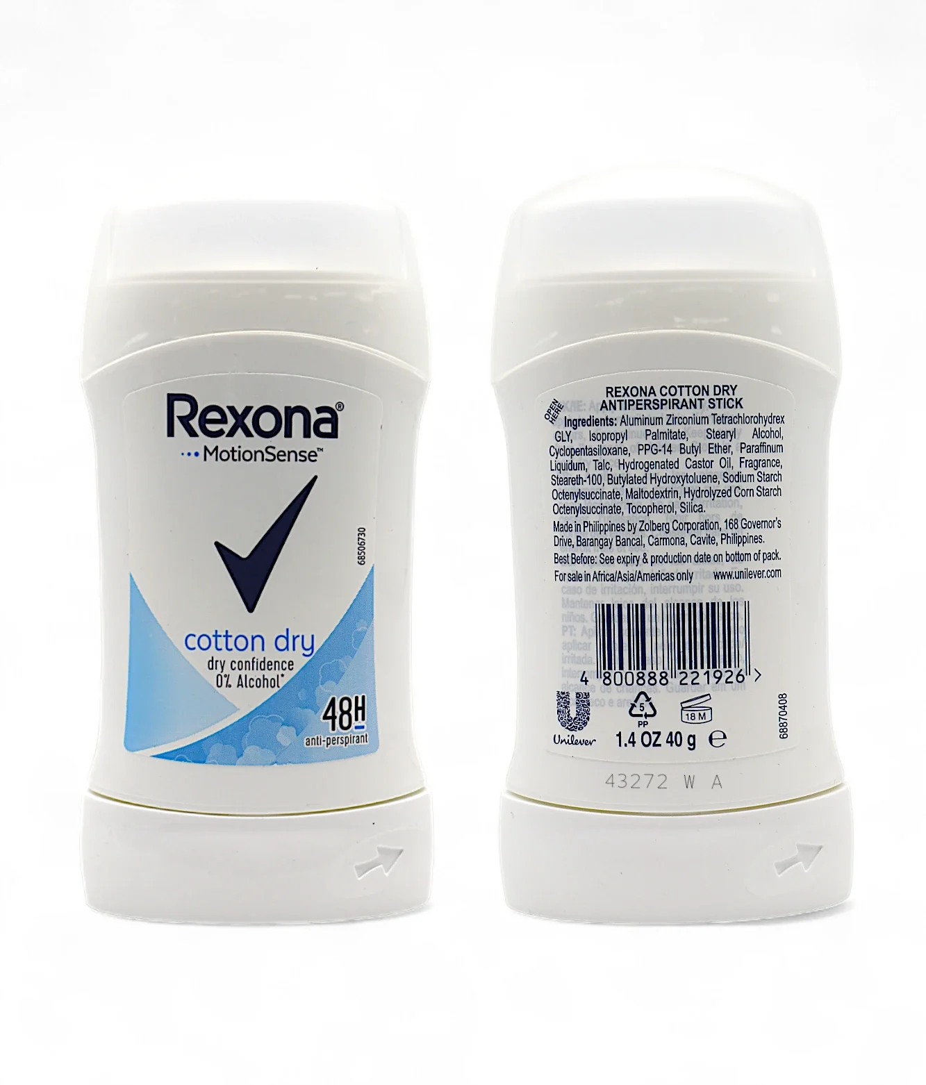 rexona roll stick cotton dry 40g