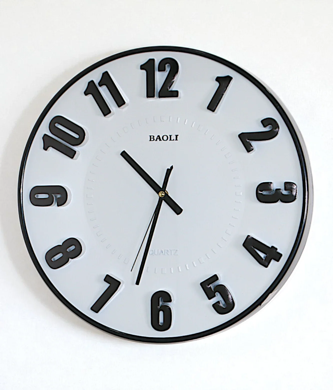 wall clock white & black china "15.5x15.5"